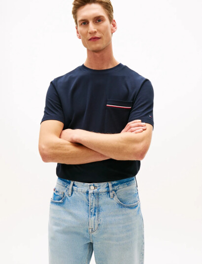Tommy Hilfiger Global Stripe Pique Pocket Tee Navy S