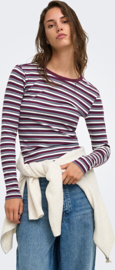 Only Val Long Sleeve O Neck Stripe Top Burgunder XS