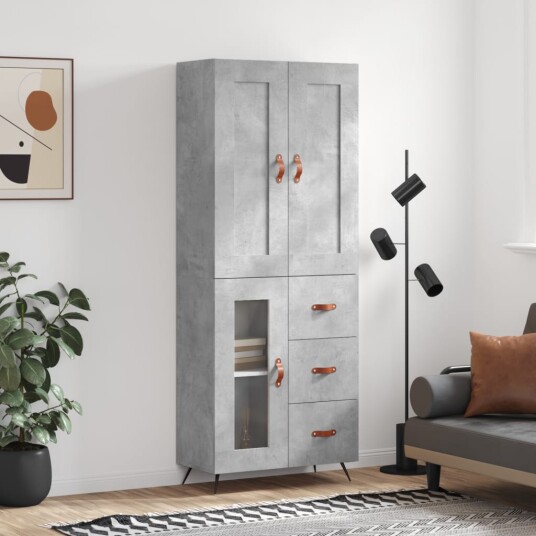 vidaXL Highboard betong grå 69,5x34x180 cm konstruert tre 8720845493394