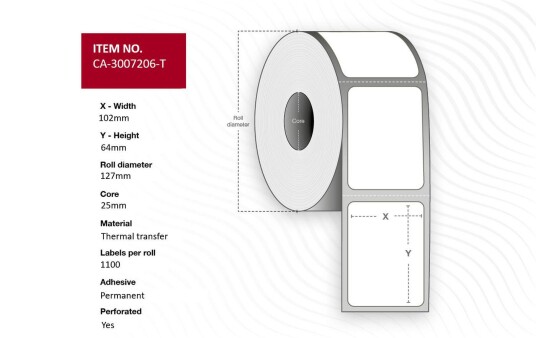 CAPTURE Label 102 x 64mm Core 25mm,