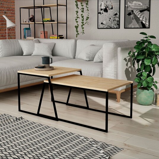 HomitisSofabord Set Pal Orta SehpaNaturSofabord