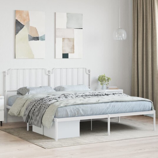 vidaXL Sengeramme i metall med sengegavl hvit 160x200 cm 8721012212480
