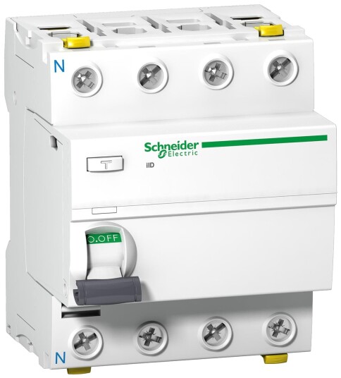Schneider Electric Acti 9 iID Jordfeilbryter A, 4-polet 63 A, 100 mA, Stikkontakter & kabler