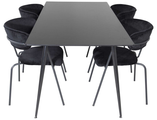 Venture Design Silar & Arrow spisegruppe Svart/svart 4 st stoler & bord 180 x 90 cm