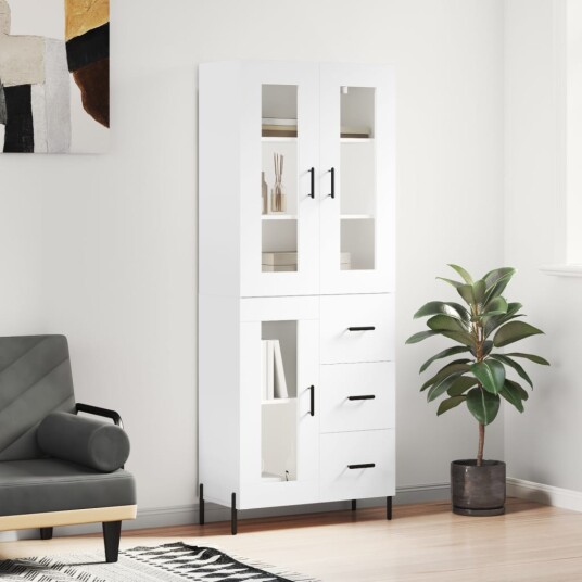 vidaXL Highboard hvit 69,5x34x180 cm konstruert tre 8720845480233