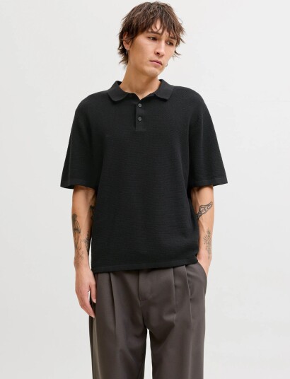 Jack & Jones Jjegeorge Knit Polo Ss Sn   Black   S