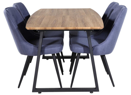 Venture Design Inca & Velvet spisegruppe Natur/blå 4 st stoler & bord 160 x 85 cm