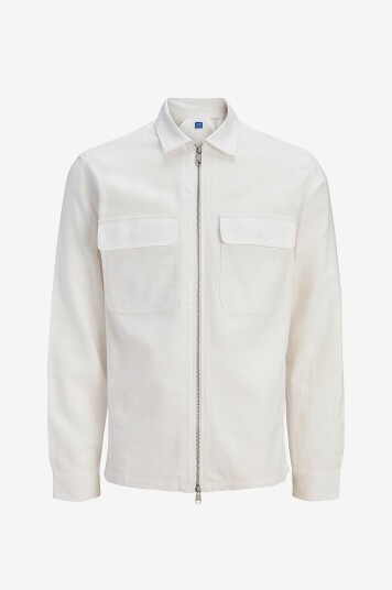 Jack & JoneSkjorte jprBlurayle Linen Blend Zip LS Shirt Hvit