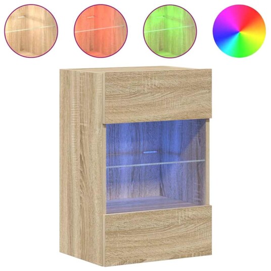 vidaXL Vegghengte TV-benker med LED 2 stk sonoma eik 40x30x60,5 cm 8721012256675