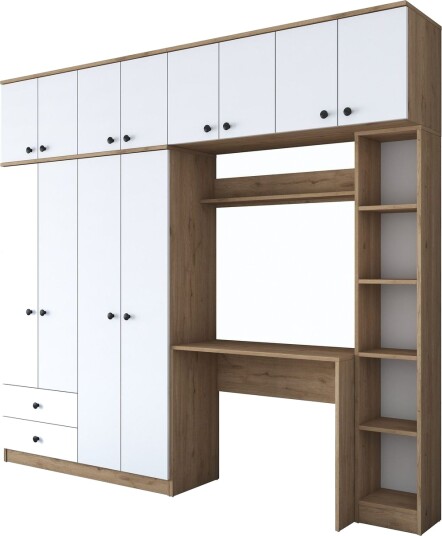 Fryderyk Garderobe 240x216,8 cm - Valnøtt/Hvit
