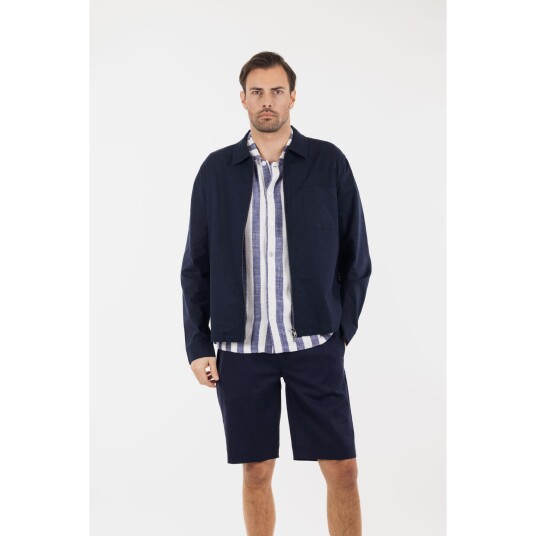 Meskar Overshirt Navy XL Linen stretch zip overshirt
