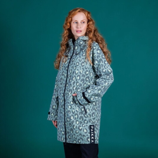 PAIKKA Human Visibility Regnjakke Dame Reflekterende Leopard Grønn