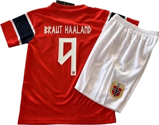 2026 World Cup Norge Barn Hjemmedrakt Fotballsett Nr 9 HAALAND Nr 18