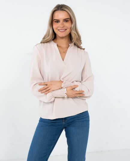 Only Mette V-Neck Long Sleeve Smock Top Beige S