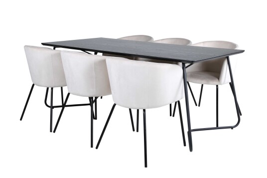 Venture Design Petra & Berit spisegruppe Beige/svart 6 stoler & bord 190 x 90 cm