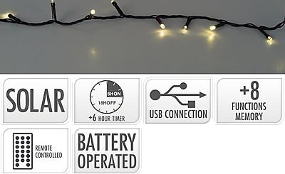 Ki Lysslynge 240ledlys solar light oppladbar varmhvit 10m