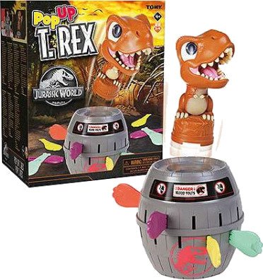 Rocco Giocattoli Jurassic World T-Rex Pop-Up Brettspill – 1 T-Rex 1 Tønne 24 Fargede Knokler – Fra 4 År