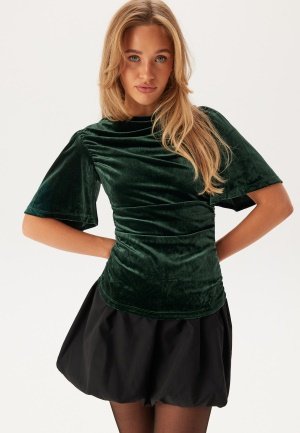 VILA Vivelma Velour 2/4 O-NECK TOP Scarab XS