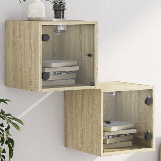  Nattbord med glassdører 2 stk sonoma eik 35x37x35 cm 8721012214170