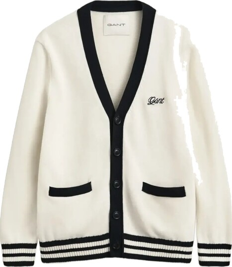 Gant Buttoned Cotton V Neck Cardigan Cream XXXL