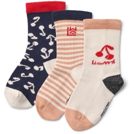 LIEWOOD Cherry Blossom / Classic Navy Silas Strømper 3-Pakning 19-21 LIEWOOD Cherry Blossom / Classic Navy Silas Strømper 3-Pakning 19-21