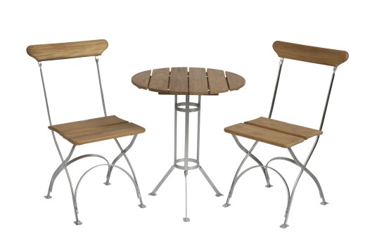 Grythyttan Stålmöbler Bryggeri spisegruppe Teak/galvanisert 2 lenestoler & bord 60 cm