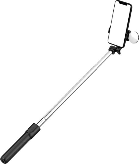 Selfiestang Hurtel Selfie Stick Wh1yxs Teleskopisk Tripod 1 M Med Rund Lampe Og Telefonholder - Svart