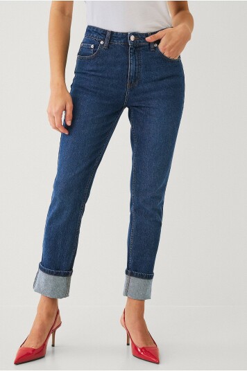 Ellos Collection Jeans Slim Straight Folded Blå