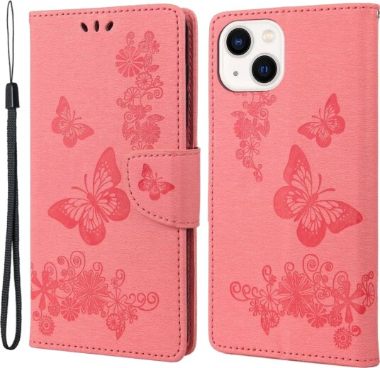 Trolsk Lommebokdeksel Sommerfugler (iPhone 14 Pro Max) Rosa