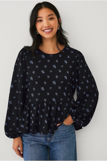 Ellos Collection Jerseybluse med ballongermer Svart