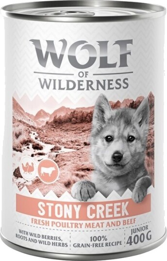 Wolf Of Wilderness Våtfôr Junior “Expedition” Stony Creek Fjærkre Med Storfe 6 X 400 G