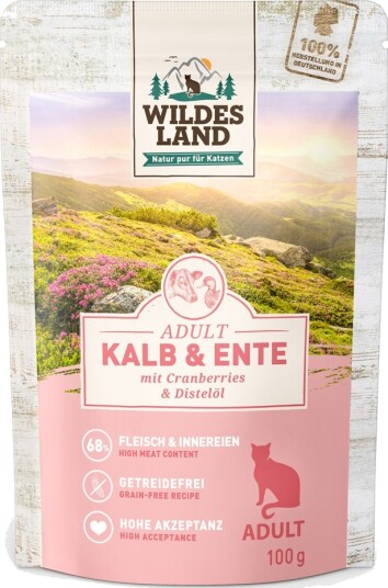Wildes Land Cat Våtfôr Kalv & And med Tranebær 12x100g