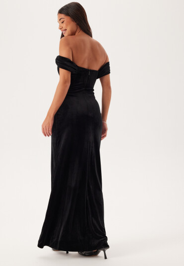 Goddiva Velvet Bardot Corset Maxi Dres Goddiva Velvet Bardot Corset Maxi Dres