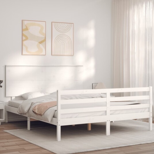 vidaXL Sengeramme med hodegavl hvit 5FT King Size heltre 8720845403973