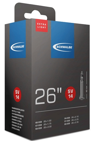 Schwalbe 14sv, 26 X 1.5-2.35, Presta, Extralite Slange Schwalbe 14sv, 26 X 1.5-2.35, Presta, Extralite Slange