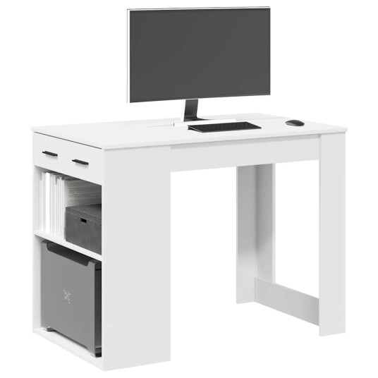  Skrivebord med skuff og hylle hvit 102x62x77,5cm konstruert tre 8721158575654