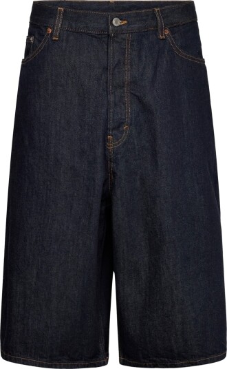 Weekday Void Mid Rise Loose Long Denim Shorts   Navy   32