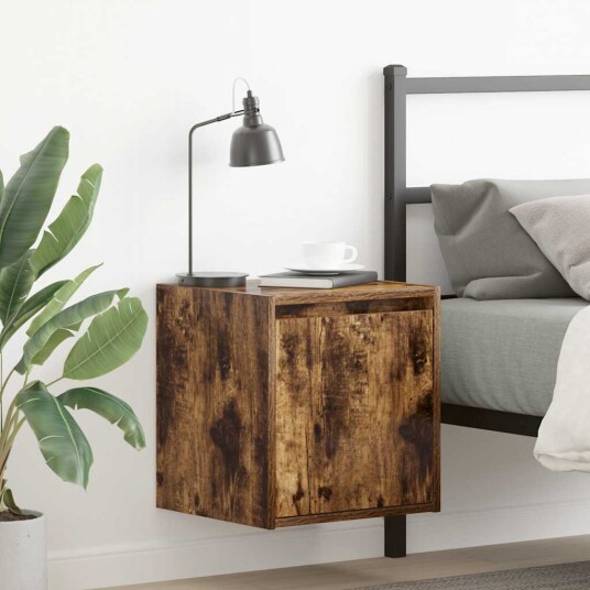 Veggmonterte nattbord 2 stk røkt eik 38x34x40 cm Veggmonterte nattbord 2 stk røkt eik 38x34x40 cm