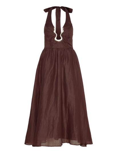 Bardot Cavarly Ramie Halter Dress Brown 42