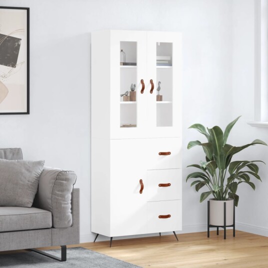 vidaXL Highboard hvit 69,5x34x180 cm konstruert tre 8720845478636