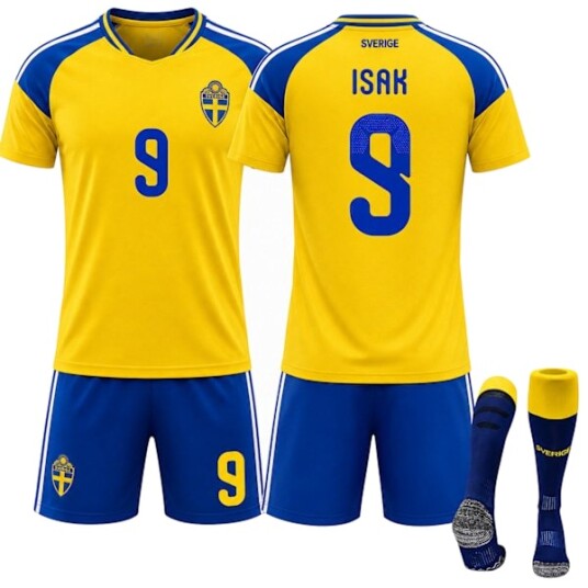 2026 VM Sverige Fotballandslag Hjemmedrakt+shorts Barn Nr 9 Isak 20 No.9 e