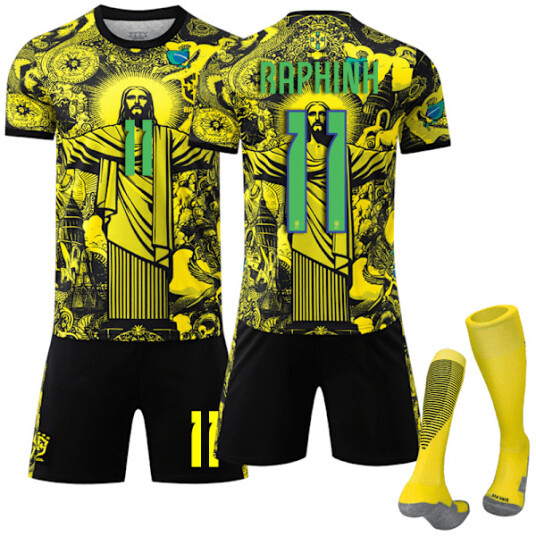 2025-2026 Brasil Kortarmet Fotballdrakt Barn Voksen Med Sokker No.11 Raphinha
