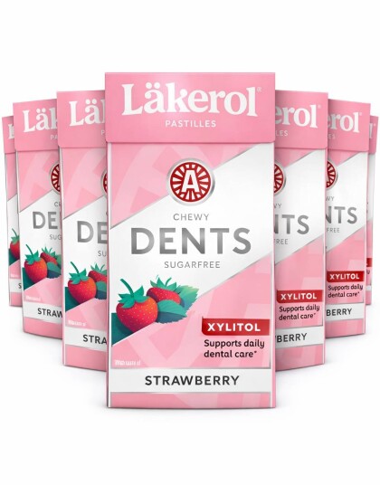 24 stk Läkerol Dents Strawberry Mint / Sukkerfrie Pastiller med Jordbær  og Mintsmak   Hel Eske 864 gram
