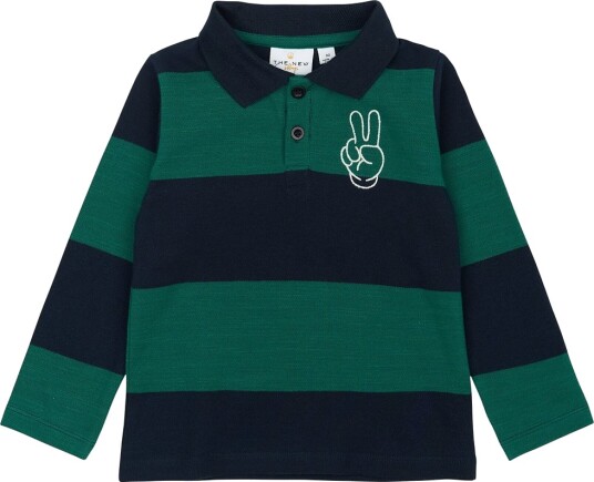 THE NEW Siblings Navy Blazer Striped Pinon L_S Pique Polo 92