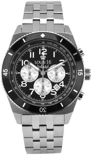 Louis XVI Herreklokke LXVI3220 Destrier Chrono Sort/Stål Ø43 mm
