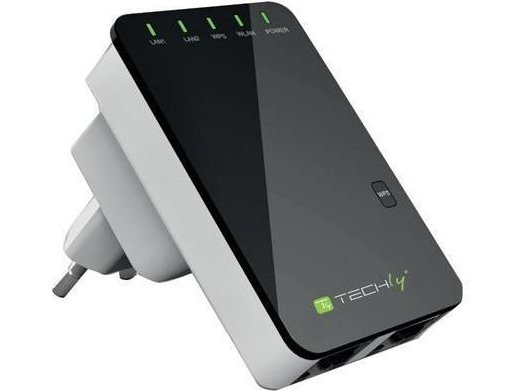 Techly I-Wl-Repeater2, Wi-Fi 4 (802.11N), Ethernet/Bredbåndsforbindelse, Sort, Hvit
