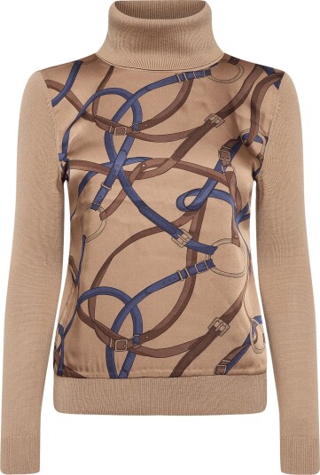 Lauren Ralph Lauren Belting Print Turtleneck Sweater Beige S