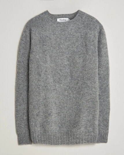 Harley Of Scotland Brushed Supersoft Lambswool Crewneck Mid Grey