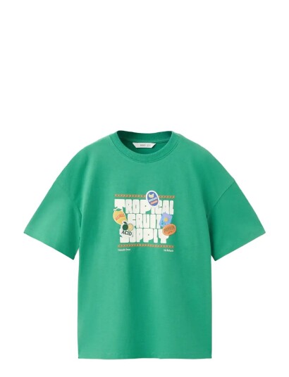 Mango Printed Cotton Blend T Shirt Green 9 10 Mango Printed Cotton Blend T Shirt Green 9 10
