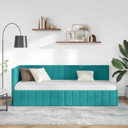 Hjørnesengramme med hodegjerde Turkis 80 cm x 200 cm Fløyel